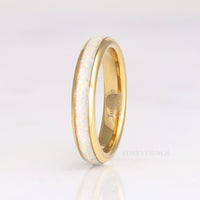 Gold Tungsten Wedding Band Set, His & Hers Crushed White Fire Opal Ring, 8mm & 4mm Couples Ring Set, Polish, Dome, Comfort Fit