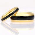 Matching gold tungsten couples ring set with black onyx inlay, 8mm and 4mm