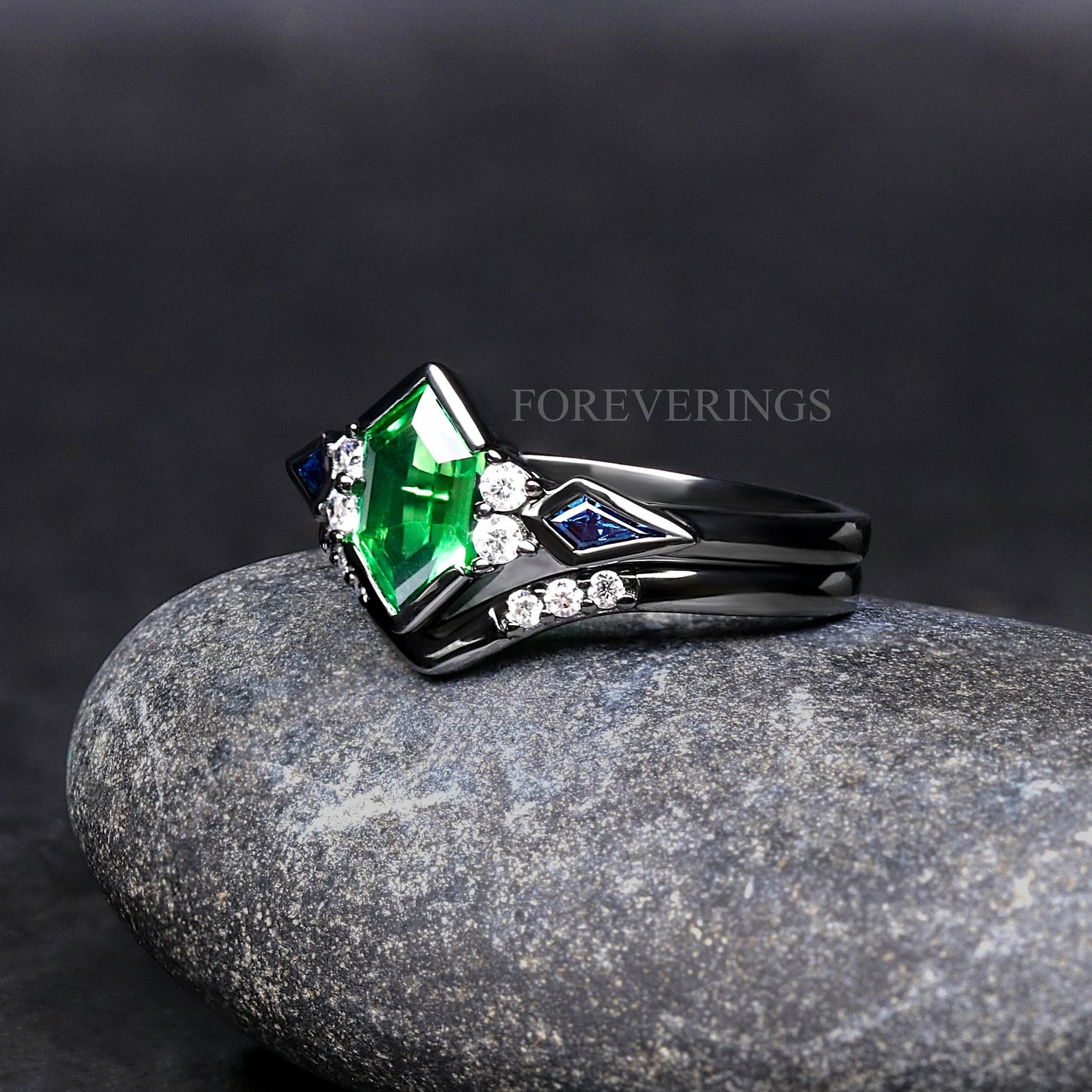 Azure Tsavorite His and Her Ring Set, Blue Fire Opal, Galaxy Engagement Ring Set, Black Nebula Wedding Band, Dichrolam, Matching Couple Ring