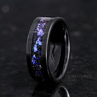 Couples wedding rings with blue nebula sapphire gemstone