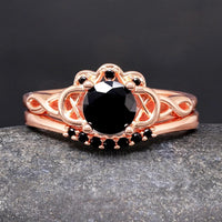 Couples Celtic Knot Engagement Ring Set, His and Her Black Onyx Wedding Ring Set, 925 Silver and Tungsten Promise Rings, Rose Gold Ring Set
