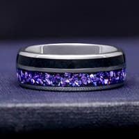 Men Space Wedding Band, Silver Tungsten Ring, Unique Engagement Ring, Crab Nebula Ring, Alexandrite & Black Onyx, Blue Sandstone, Lotus