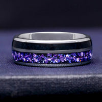 Men Space Wedding Band, Silver Tungsten Ring, Unique Engagement Ring, Crab Nebula Ring, Alexandrite & Black Onyx, Purple Sandstone, Lotus
