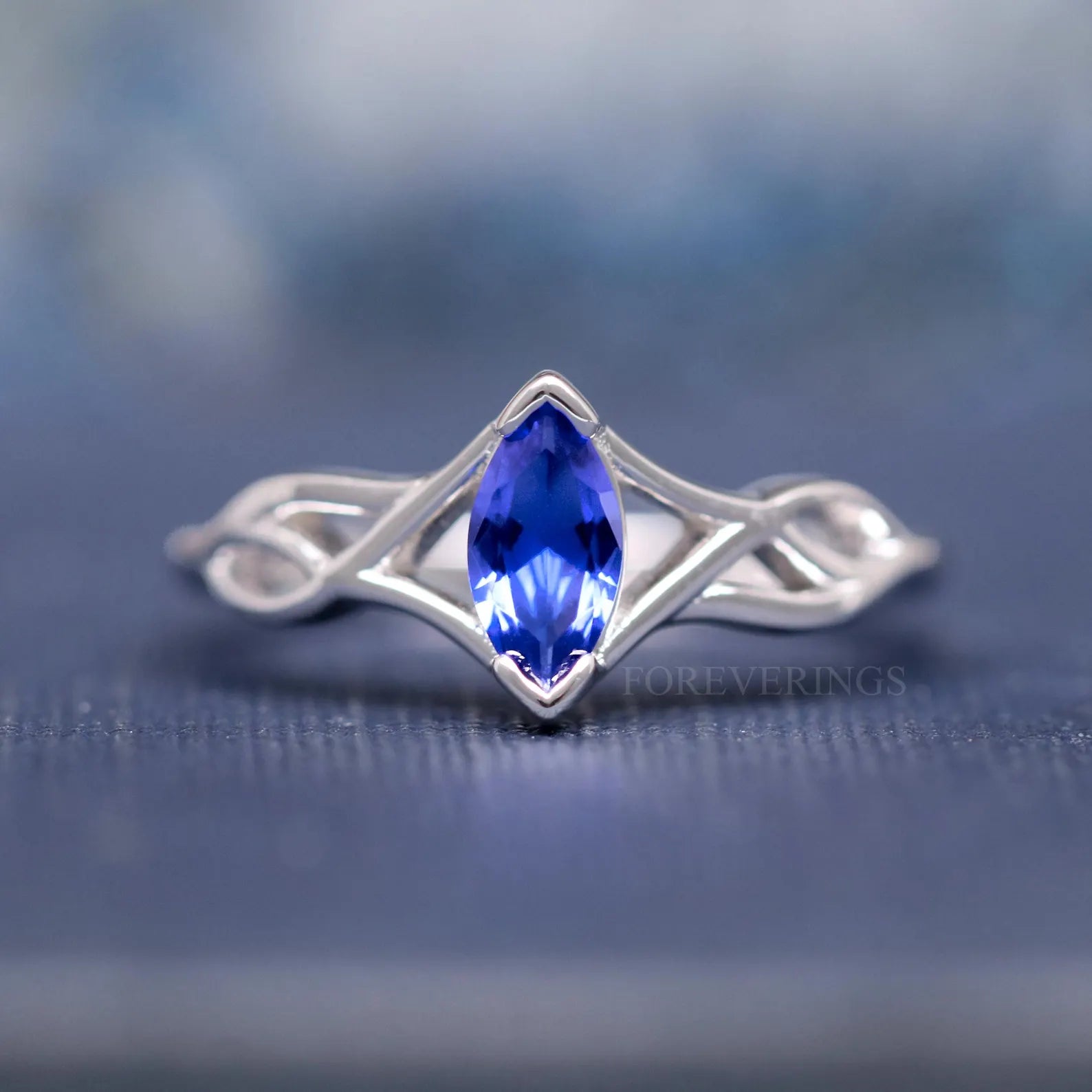 Mystical Sapphire Knot Ring, Silver Sapphire Engagement Ring, Women Wedding Band, Alternative Promise Ring for Her, Unique Women Celtic Ring