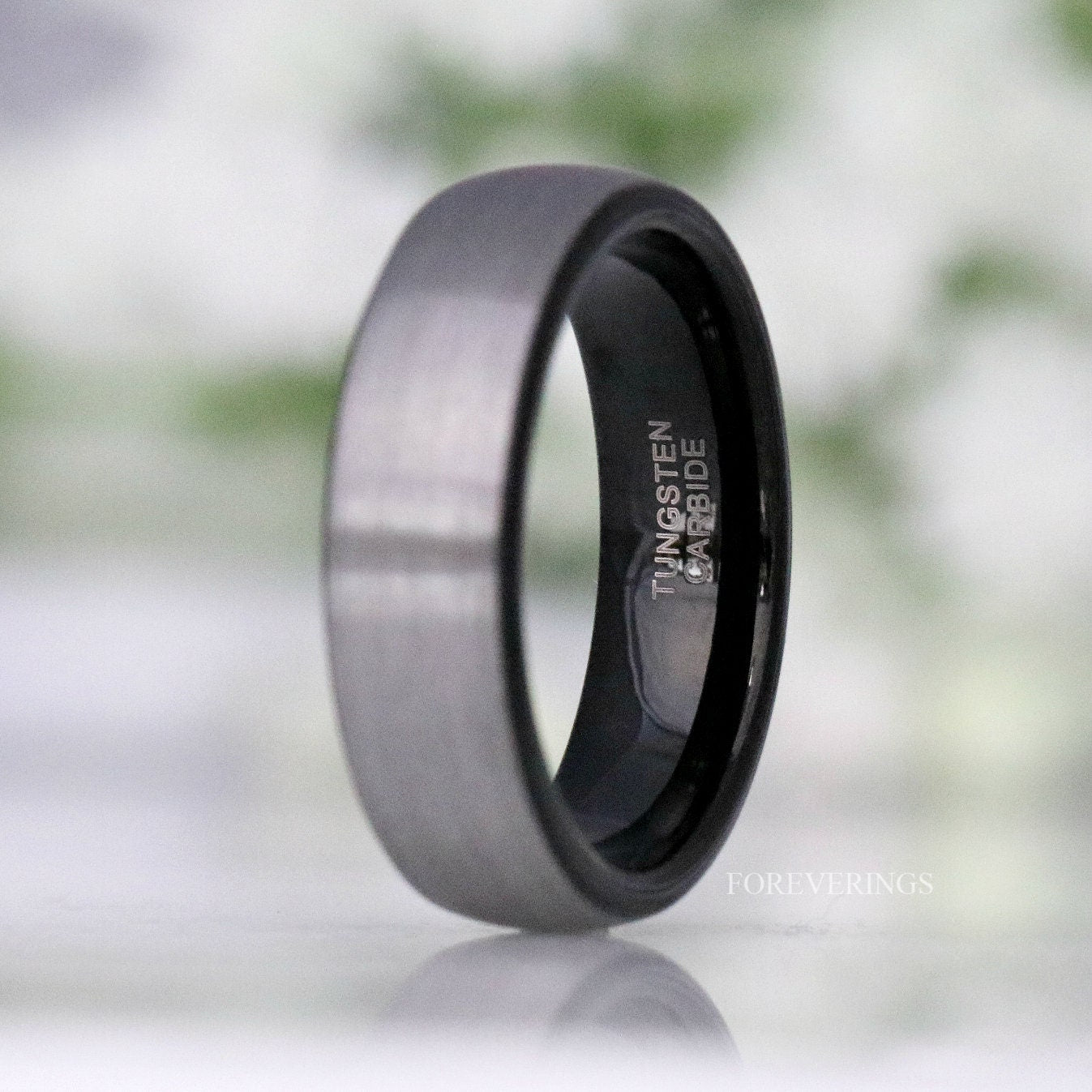 Silver Black Two Tone Ring, Mens Wedding Band, 6mm Tungsten Ring, Brushed Matte Ring, Simple Two Tone Ring, Ring Engraving