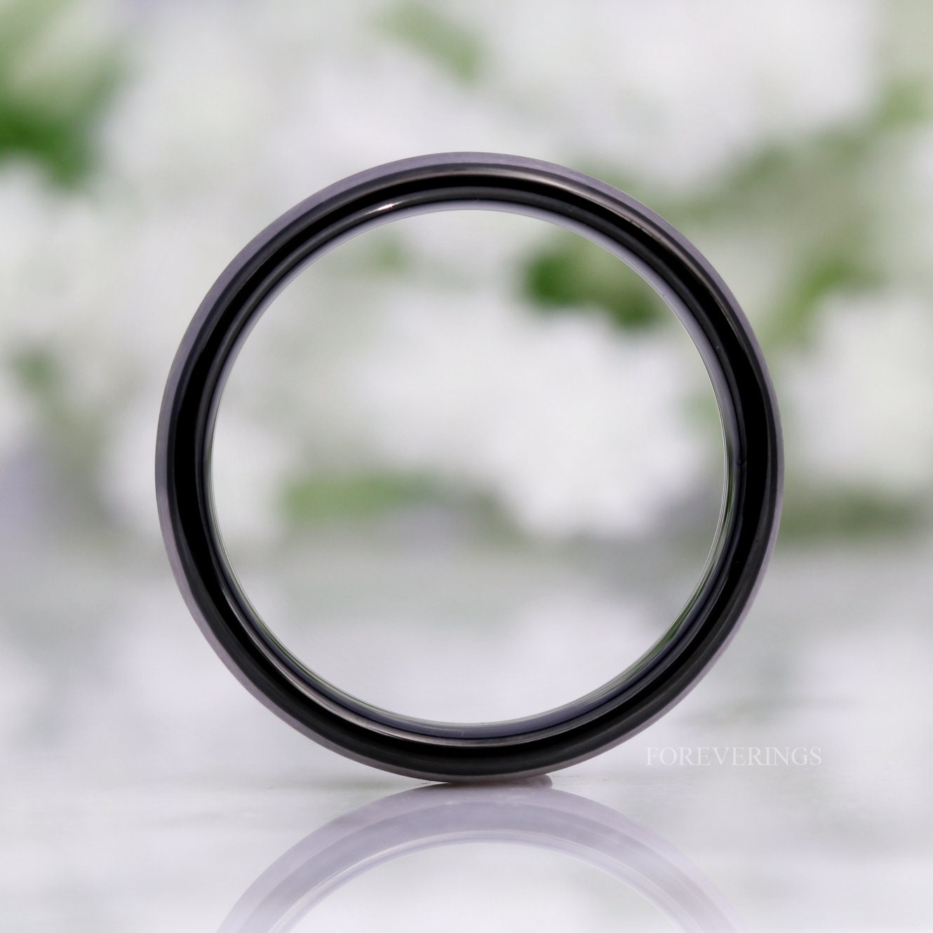 Silver Black Two Tone Ring, Mens Wedding Band, 6mm Tungsten Ring, Brushed Matte Ring, Simple Two Tone Ring, Ring Engraving