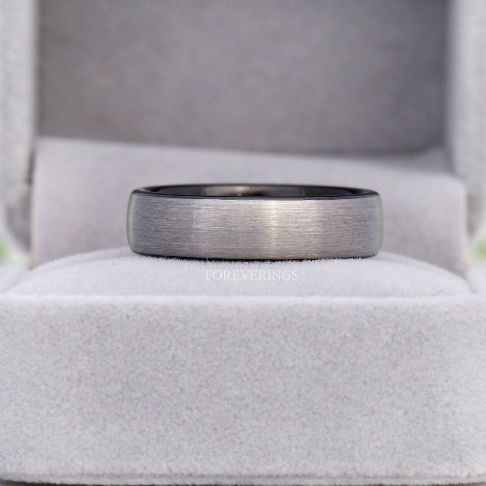 Silver Black Two Tone Ring, Mens Wedding Band, 6mm Tungsten Ring, Brushed Matte Ring, Simple Two Tone Ring, Ring Engraving