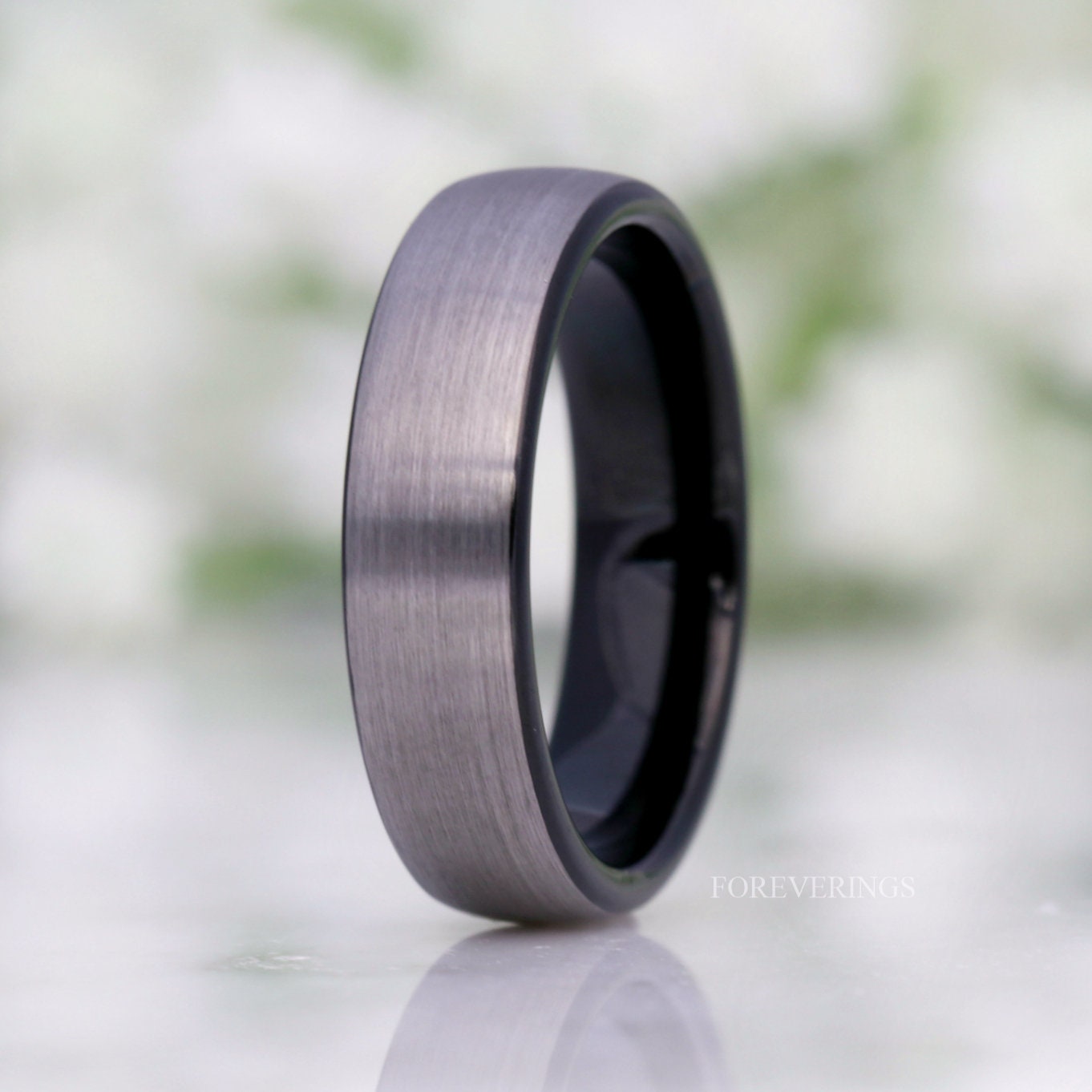 Silver Black Two Tone Ring, Mens Wedding Band, 6mm Tungsten Ring, Brushed Matte Ring, Simple Two Tone Ring, Ring Engraving