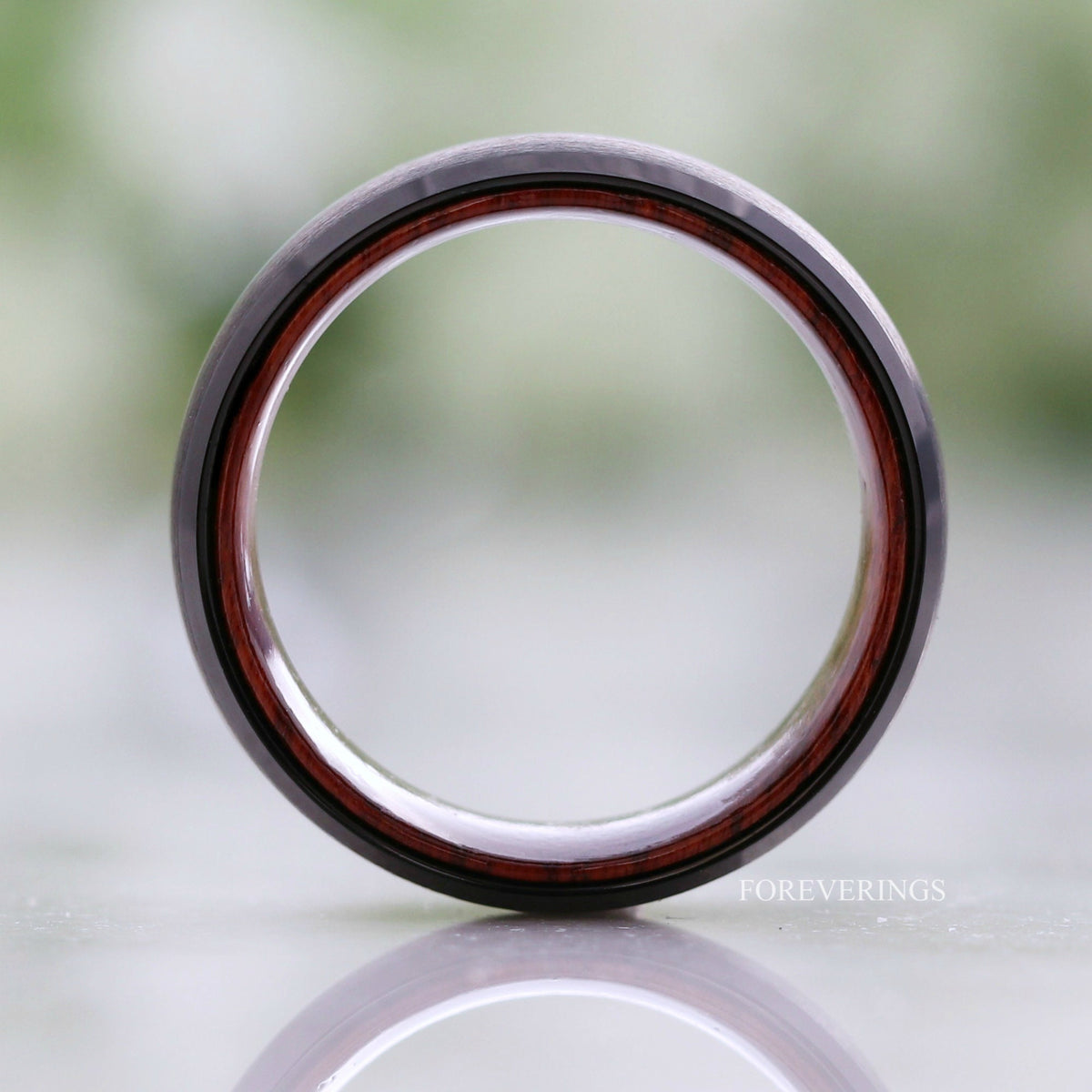 Men Wood Ring, Black Tungsten Wedding Band, Rosewood Ring, Comfort Fit, Brushed Matte, Dome, Bevel, Birthday Anniversary Gift for Him