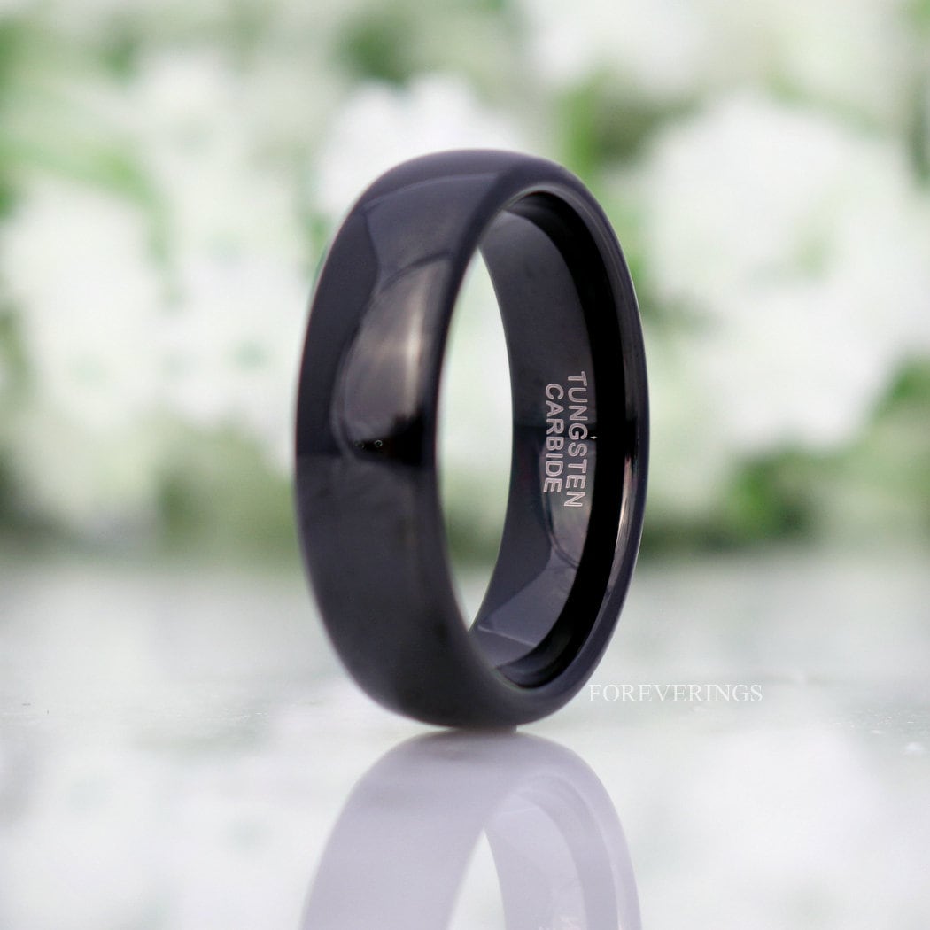 Simple Black Tungsten Wedding Band for Men, 6mm Modern Wedding Band, Mens Womens Ring, Polished, Dome, Simple Modern Ring, Ring Engraving