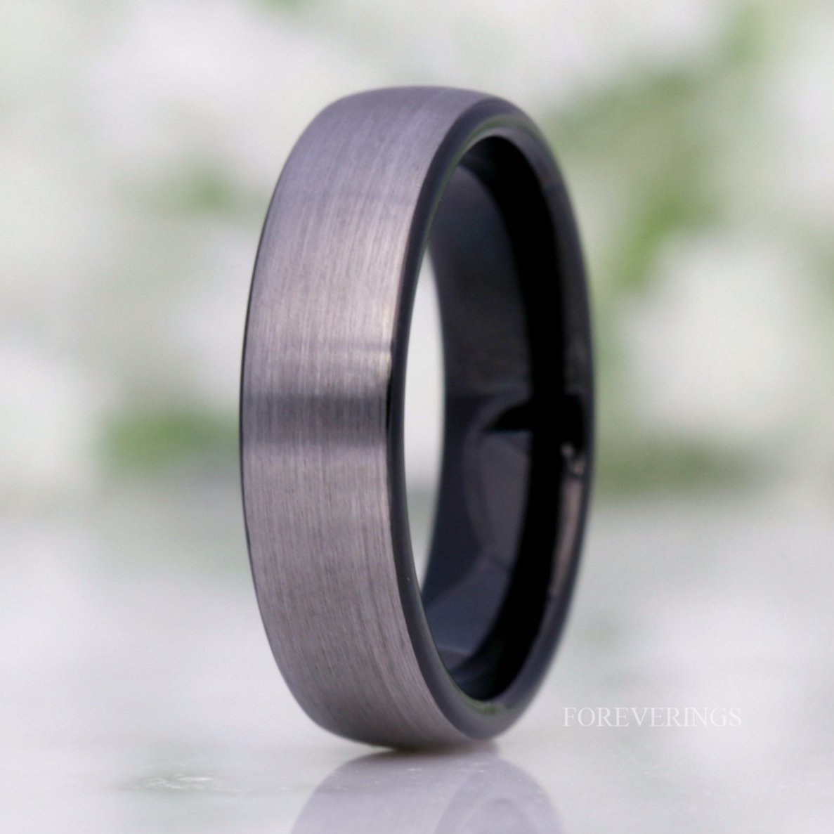 Silver Black Two Tone Ring, Mens Wedding Band, 6mm Tungsten Ring, Brushed Matte Ring, Simple Two Tone Ring, Ring Engraving