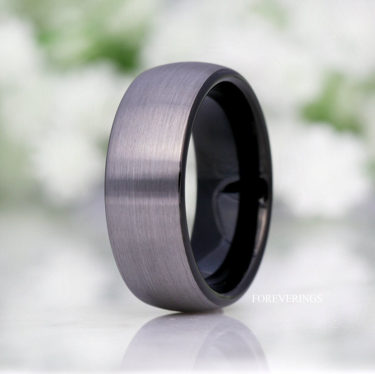 Black Tungsten Wedding Band for Men, 8mm Man Engagement Ring, Silver and Black Two Tone Ring, Promise Ring for Him, Ring Engraving