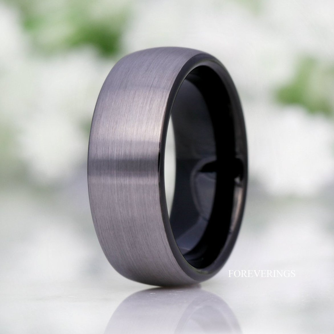 Black Tungsten Wedding Band for Men, 8mm Man Engagement Ring, Silver and Black Two Tone Ring, Promise Ring for Him, Ring Engraving