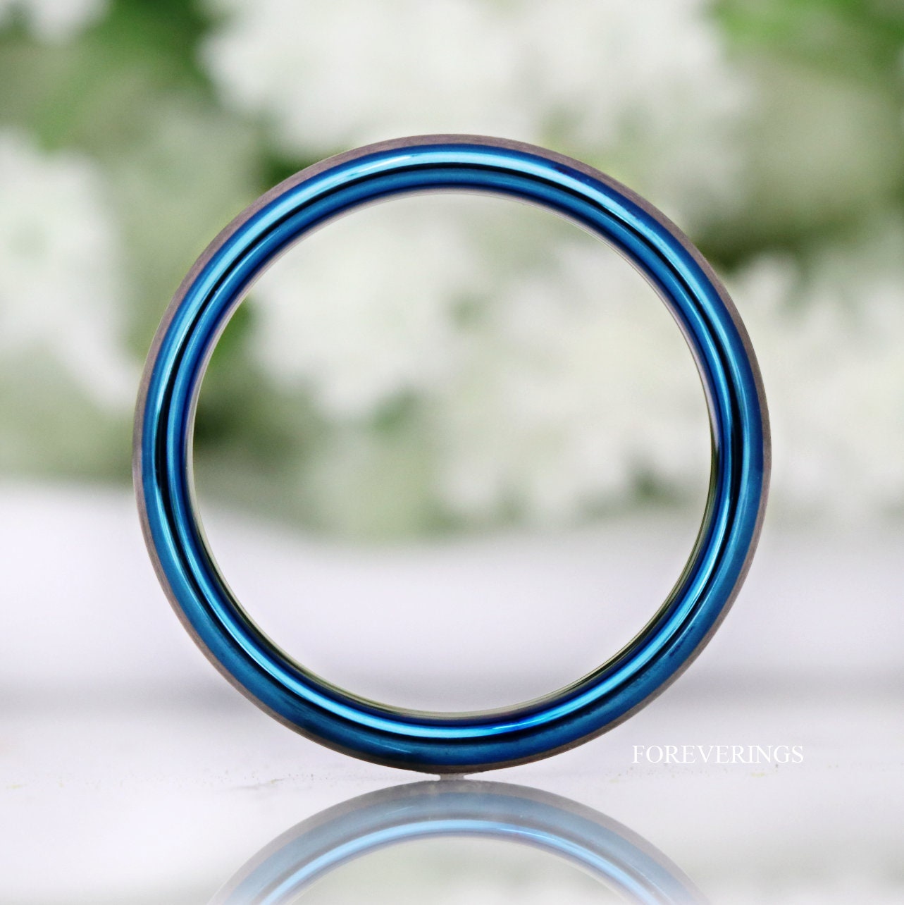 Blue Silver Two Tone Mens Wedding Band, 6mm Matte Tungsten Ring, Simple Classic Dome Band, Ring Engraving