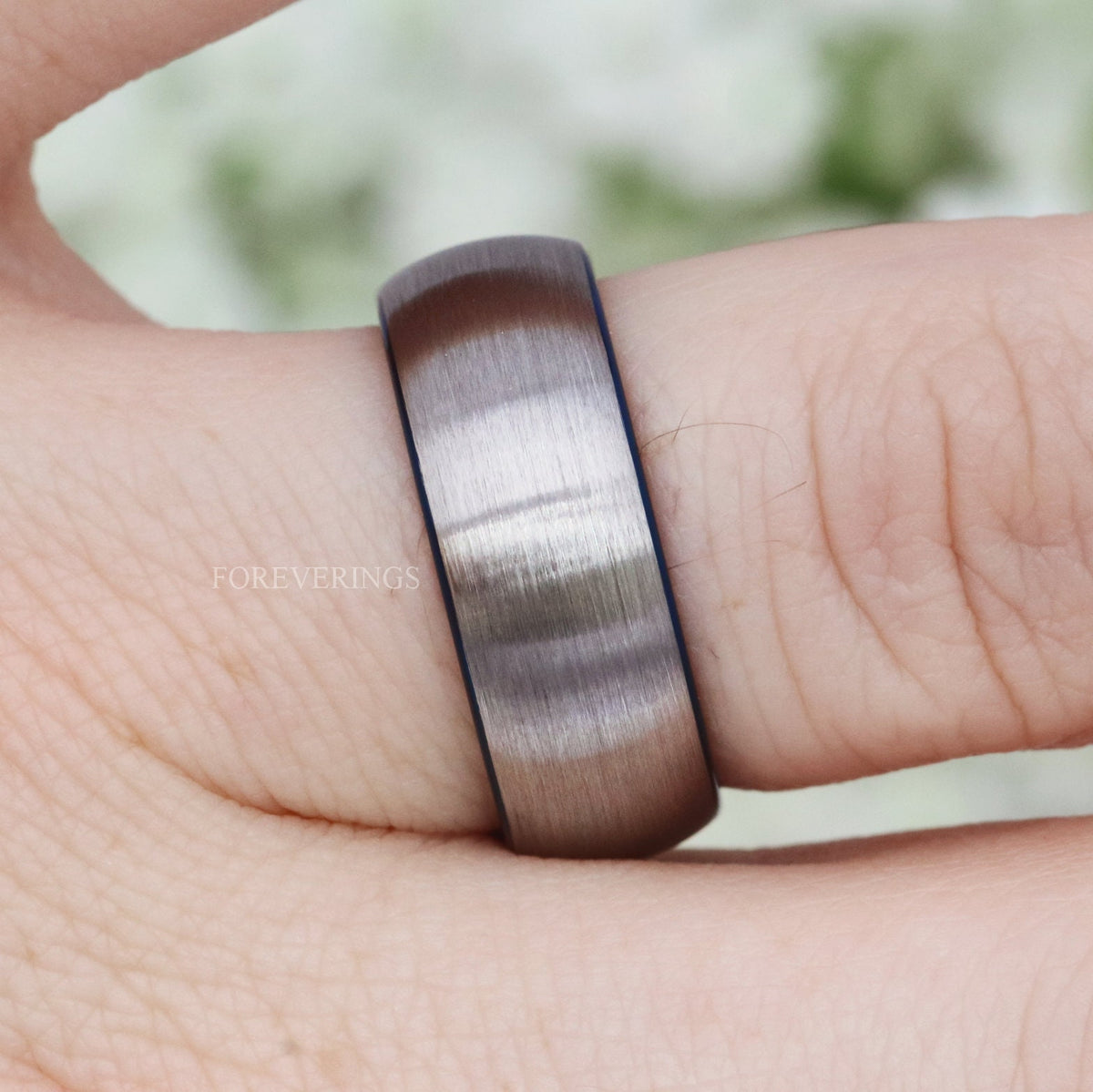 Blue Tungsten Ring, Mens Wedding Band, Mens Ring Blue, Two Tone, Blue and Silver, Brushed Ring, Dome, Silver Tungsten Band, Ring Engraving