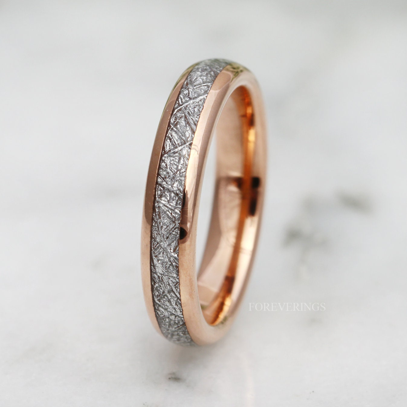 Meteorite Tungsten Wedding Band, 4mm Rose Gold Plated Ring, Comfort Fit, Women Men Ring, Unique Ring, Birthday Anniversary Gift