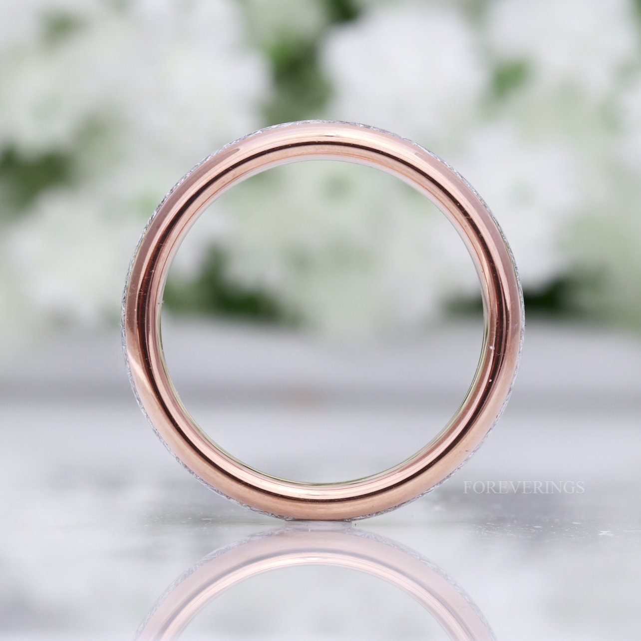 Meteorite Tungsten Wedding Band, 4mm Rose Gold Plated Ring, Comfort Fit, Women Men Ring, Unique Ring, Birthday Anniversary Gift