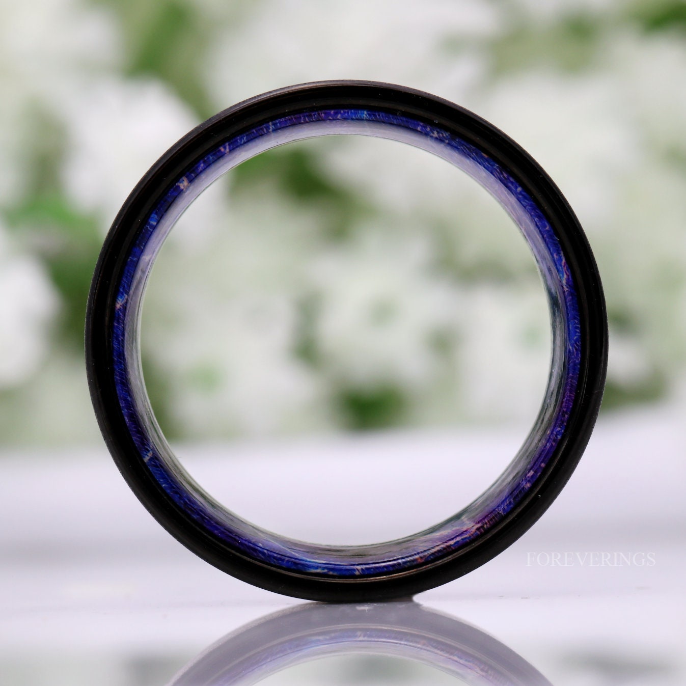 Blue Elder Wood Ring, 8mm Men Tungsten Wedding Band, Wood and Tungsten Ring, Sandblasted Black Ring, Comfort Fit, Flat, Gift for Him