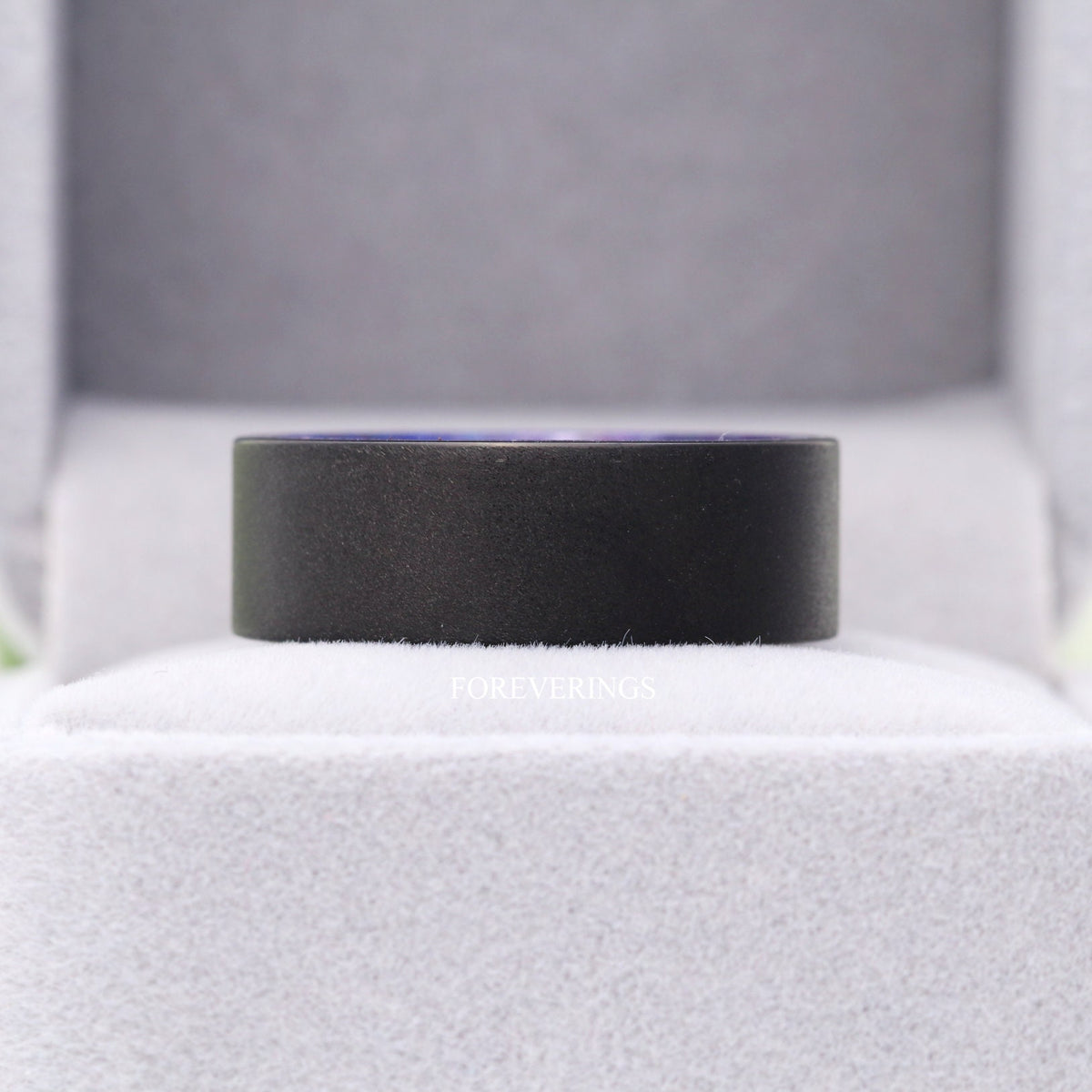 Blue Elder Wood Ring, 8mm Men Tungsten Wedding Band, Wood and Tungsten Ring, Sandblasted Black Ring, Comfort Fit, Flat, Gift for Him