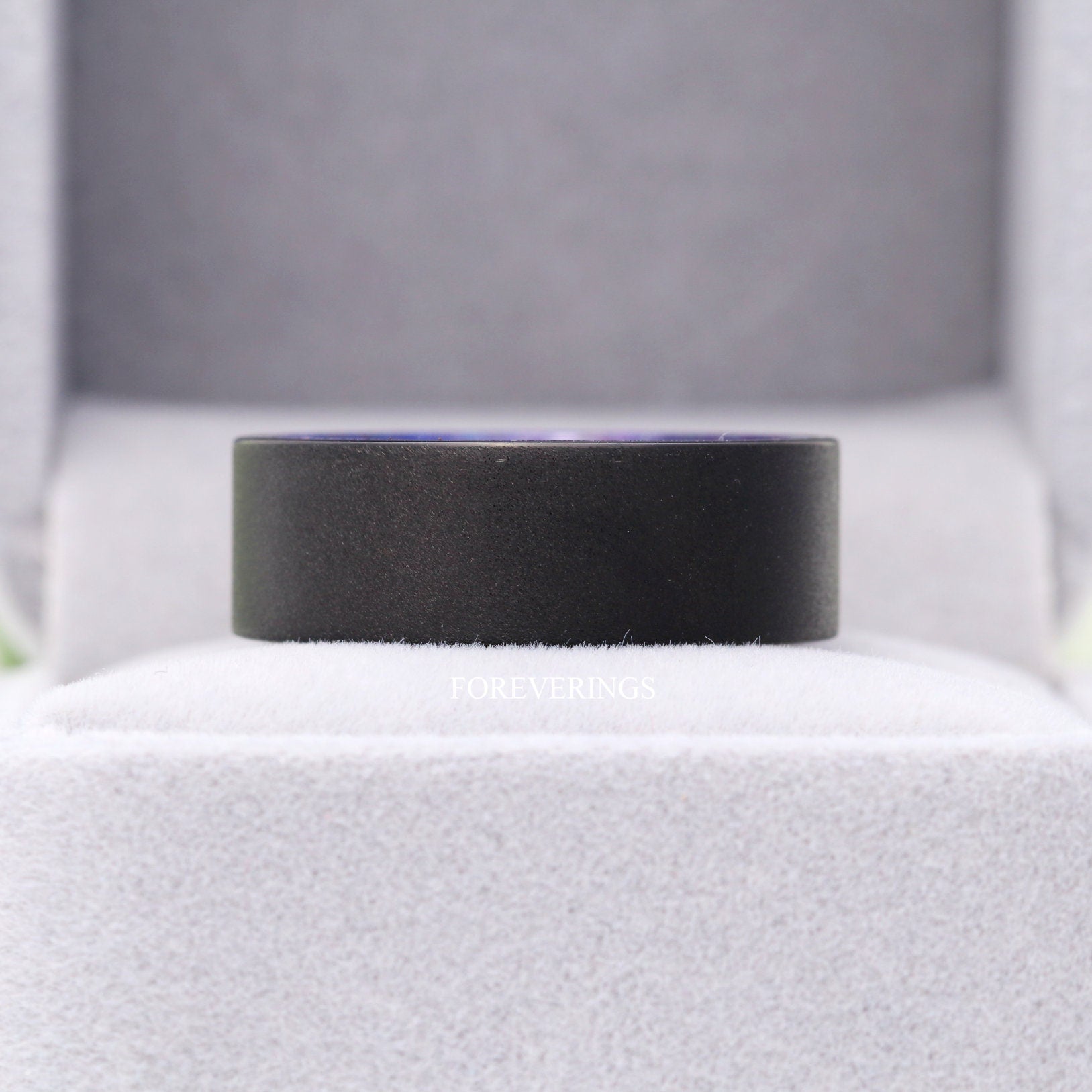 Blue Elder Wood Ring, 8mm Men Tungsten Wedding Band, Wood and Tungsten Ring, Sandblasted Black Ring, Comfort Fit, Flat, Gift for Him