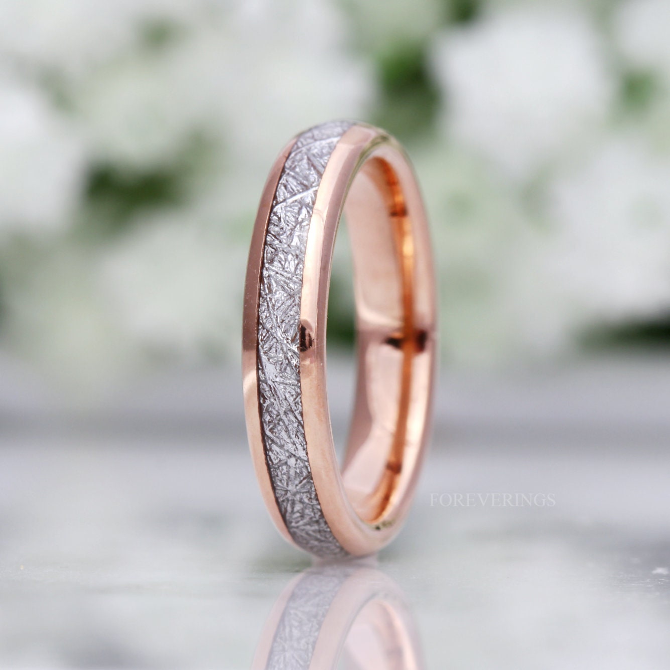 Meteorite Tungsten Wedding Band, 4mm Rose Gold Plated Ring, Comfort Fit, Women Men Ring, Unique Ring, Birthday Anniversary Gift