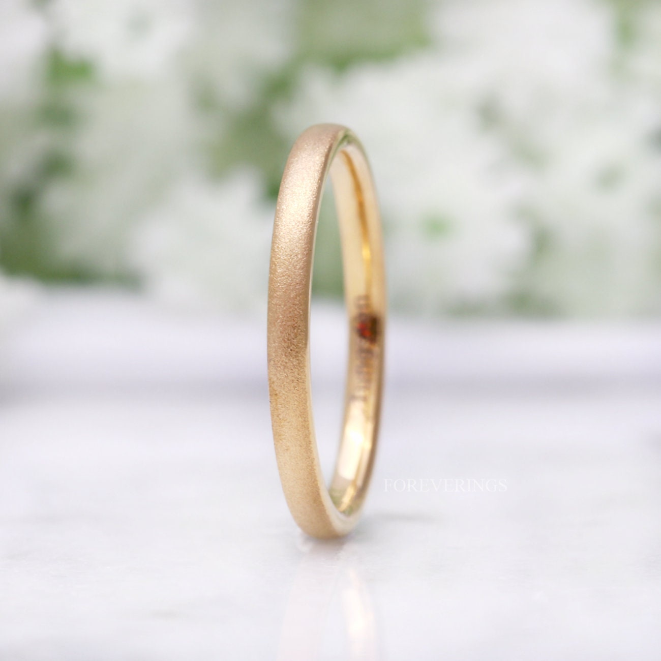 Minimalist Gold Wedding Band, Sandblasted Tungsten Ring, 2mm Womens Wedding Band, Simple and Unique Gold Ring, Custom Engraved Ring