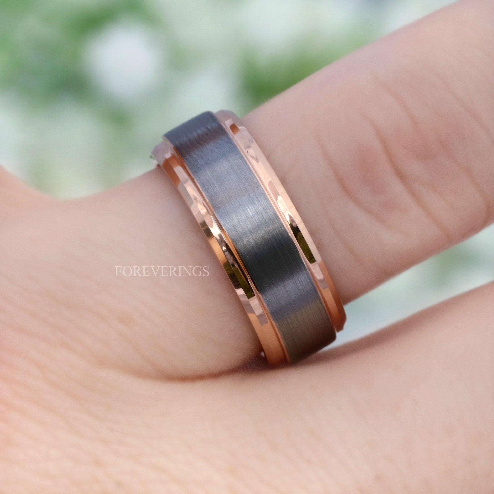 Mens Two Tone Silver Rose Gold Wedding Band, 8mm-6mm Matte Tungsten Ring, Simple Two Tone Wedding Band, Ring Engraving