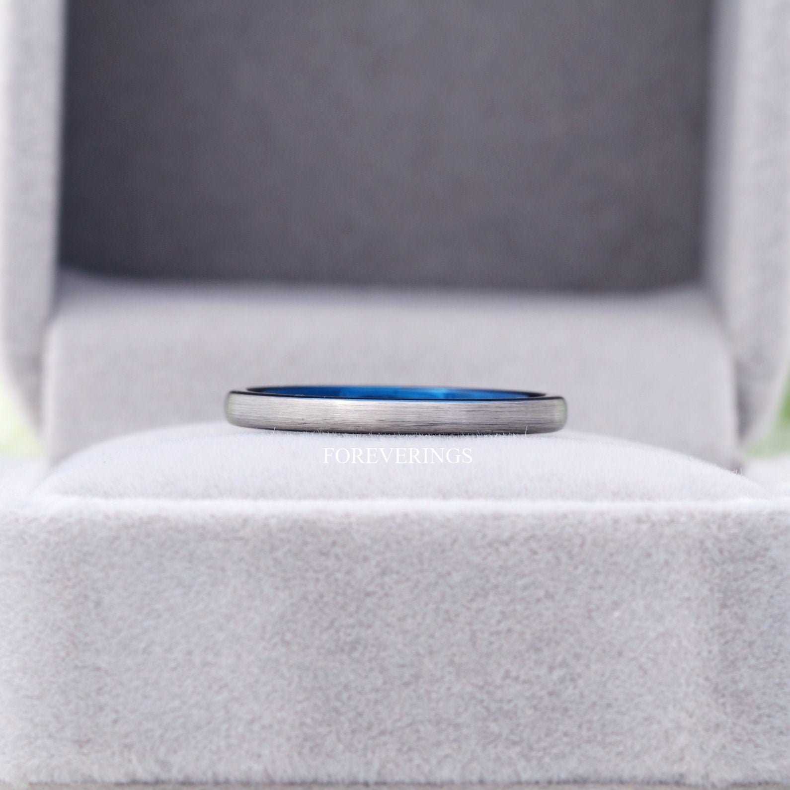 Blue Wedding Band Women Men, 2mm Tungsten Ring, Blue Two Tone Band, Matte Brushed, Promise Ring, Domed, Stackable, Ring Engraving