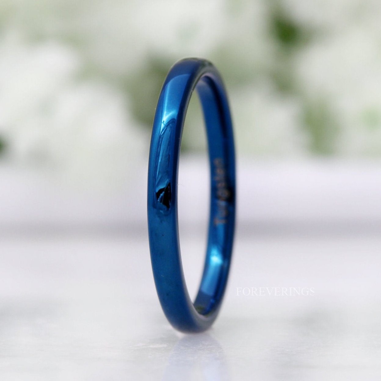 Simple Thin Blue Ring, 2mm Wedding Band, Women Men Ring, Polished, Round Dome, Unique Stackable Wedding Band, Ring Engraving