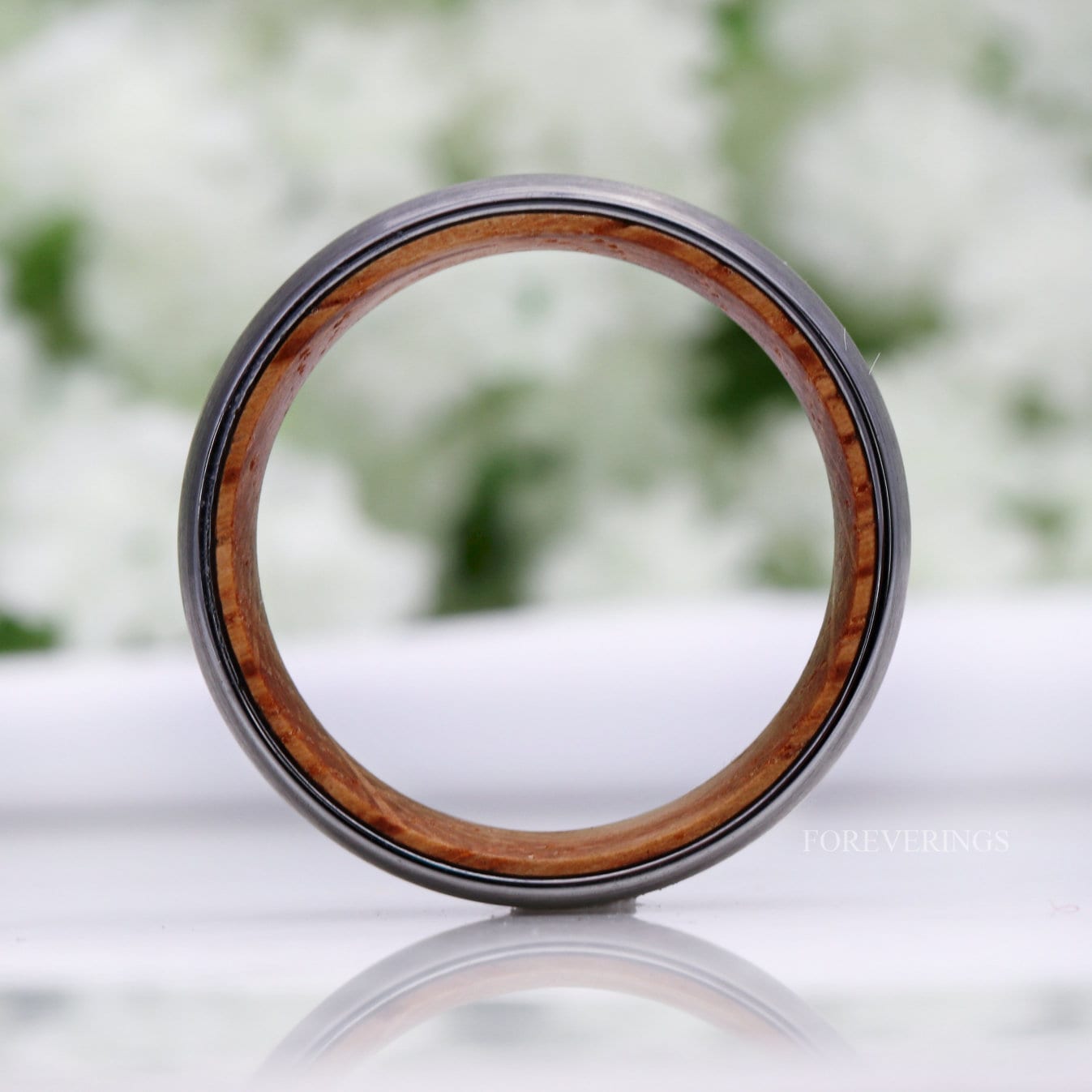 Mens Wood Whiskey Barrel Ring, Men Tungsten Wedding Band, Wood Ring, No Plating, Matte Brushed, Comfort Fit, Domed, Anniversary Gift for Him