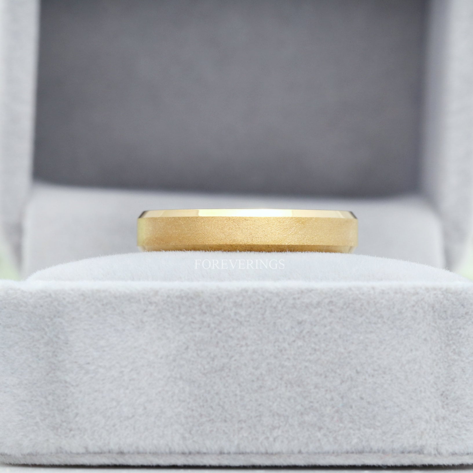 Gold Wedding Band Women, Flat Gold Ring, Gold Sandblasted Ring, Woman Tungsten Ring, Simple Unique Band, Bevel Edge, 4mm Gold Ring, Engrave