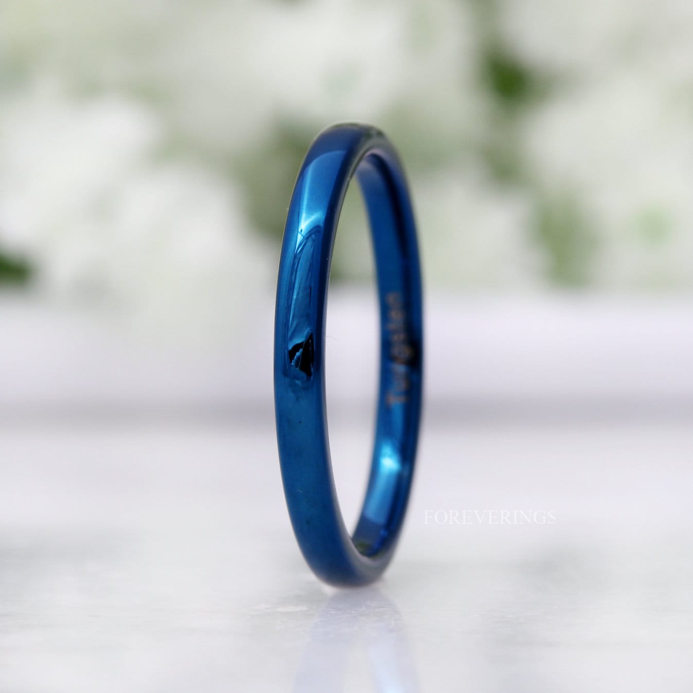 Simple Thin Blue Ring, 2mm Wedding Band, Women Men Ring, Polished, Round Dome, Unique Stackable Wedding Band, Ring Engraving