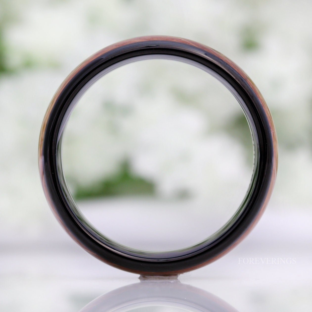 Whiskey Barrel, Mens Tungsten Wedding Band, 8mm Black Tungsten Ring, Wood and Metal Ring, Comfort Fit, Unique Ring, Polished, Dome