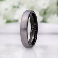Tungsten Wedding Band Set, 8mm-4mm, His and Hers Rings, Two-tone ring, Silver and Black Ring, Mens Womens Ring, Comfort Fit, Brushed, Dome