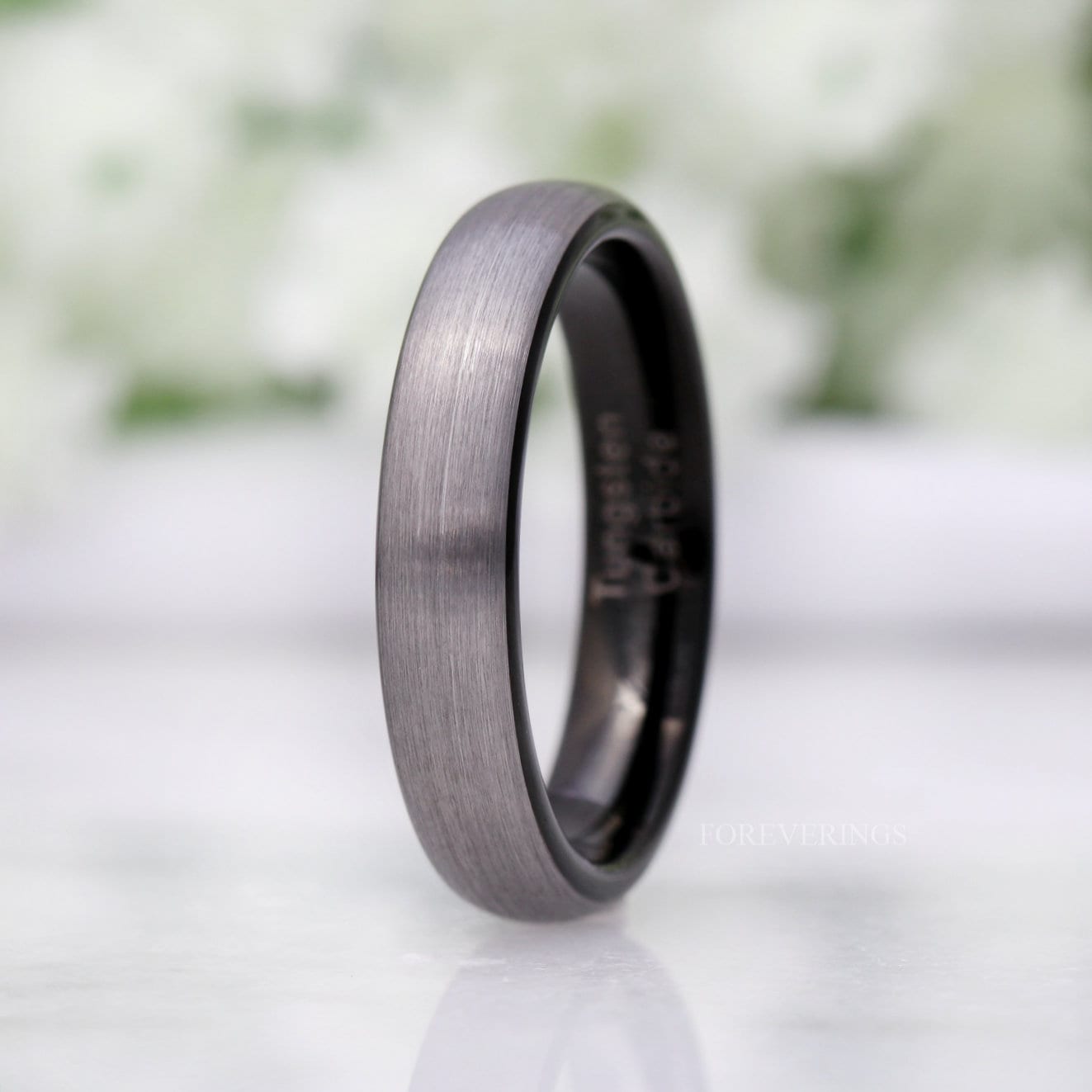 Black Silver Ring, Two Tone Thin Wedding Band, Matte Tungsten Ring, 2mm 4mm Mens Womens Wedding Band, Simple Two Tone Ring, Ring Engraving