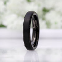 His and Hers Tungsten Wedding Band Set, 4mm, 6mm, Black Ring, Mens Womens Ring, Comfort Fit, Matte, Couples Ring, Beveled
