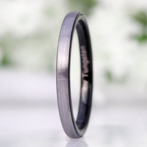 Black Silver Ring, Two Tone Thin Wedding Band, Matte Tungsten Ring, 2mm 4mm Mens Womens Wedding Band, Simple Two Tone Ring, Ring Engraving