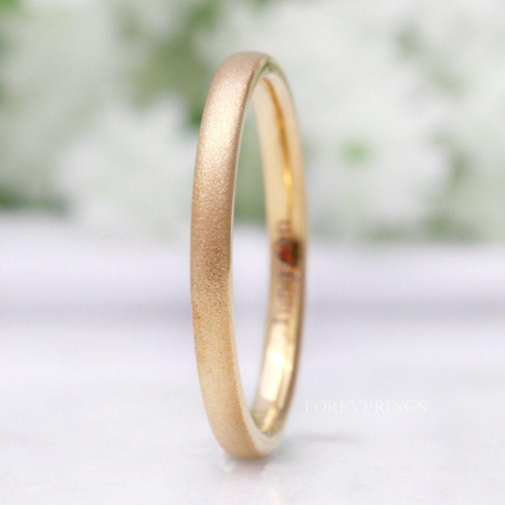 Minimalist Gold Wedding Band, Sandblasted Tungsten Ring, 2mm Womens Wedding Band, Simple and Unique Gold Ring, Custom Engraved Ring