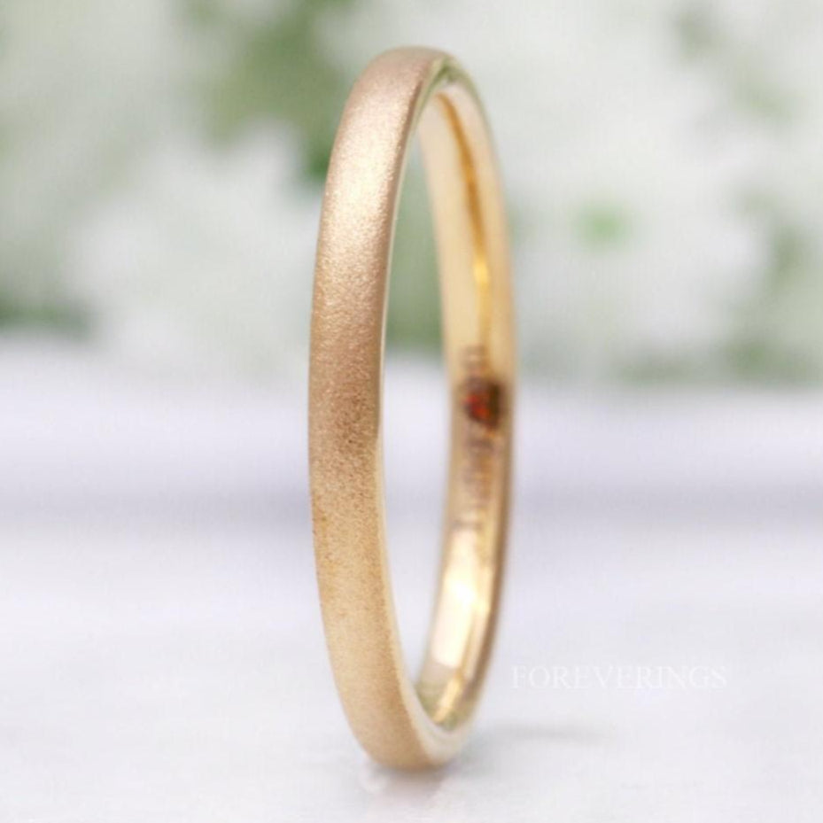 Minimalist Gold Wedding Band, Sandblasted Tungsten Ring, 2mm Womens Wedding Band, Simple and Unique Gold Ring, Custom Engraved Ring