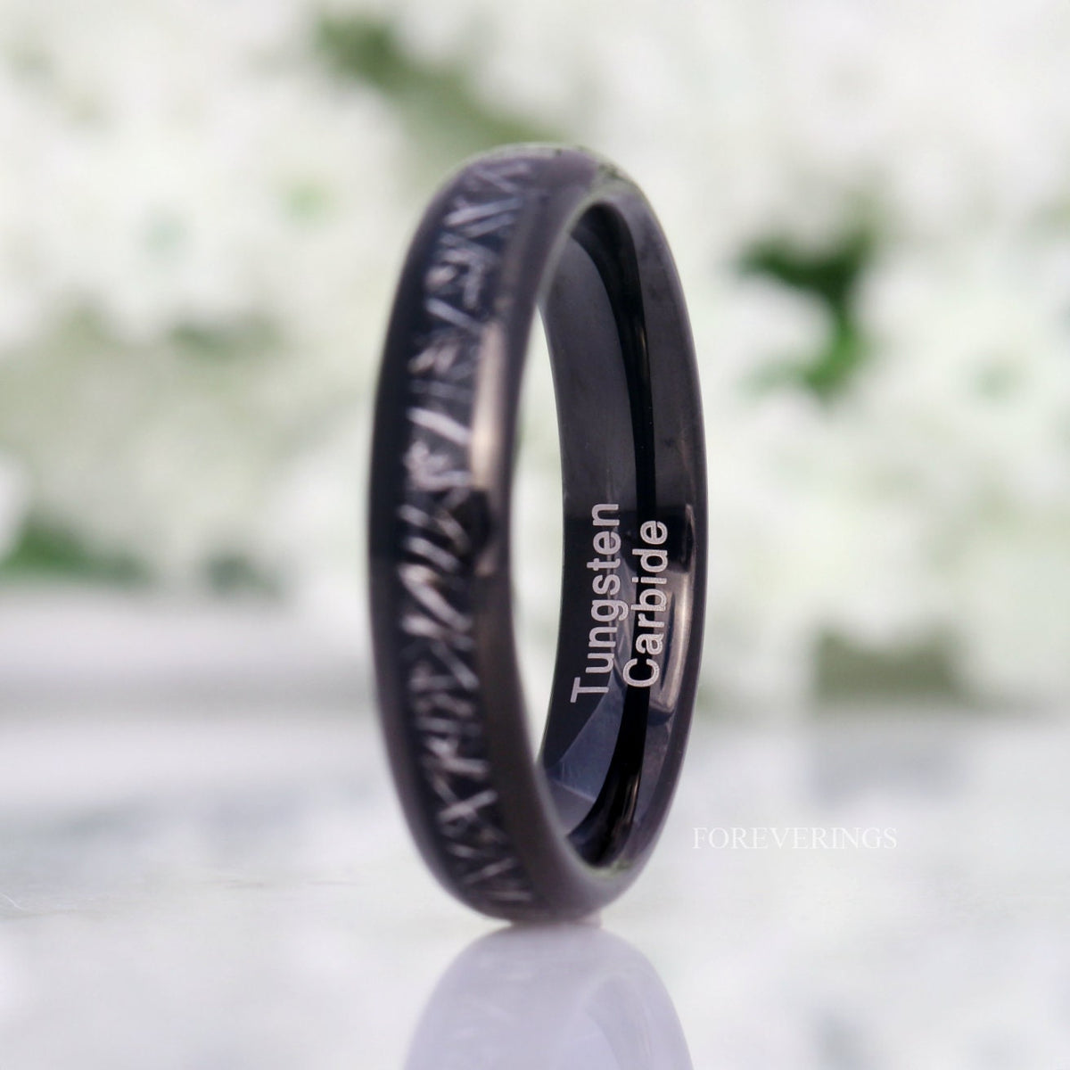 Tungsten Wedding Band, Black Meteorite, 4mm Black Tungsten Ring, Women Men Band, Comfort Fit, Polished, Domed, Birthday Anniversary Gift