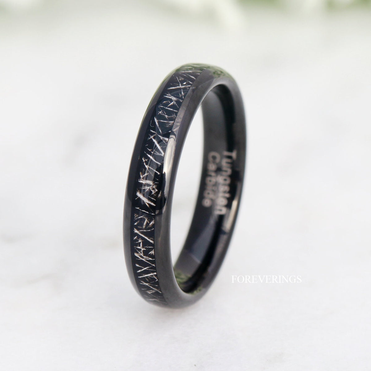 Tungsten Wedding Band, Black Meteorite, 4mm Black Tungsten Ring, Women Men Band, Comfort Fit, Polished, Domed, Birthday Anniversary Gift