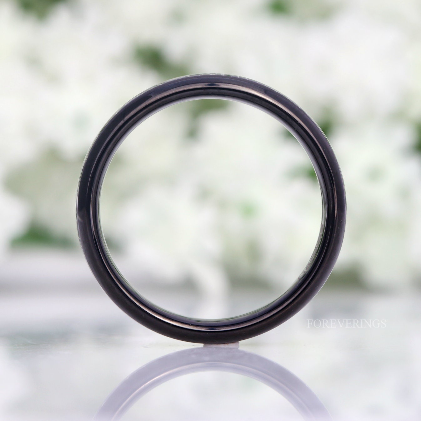 Tungsten Wedding Band, Black Meteorite, 4mm Black Tungsten Ring, Women Men Band, Comfort Fit, Polished, Domed, Birthday Anniversary Gift