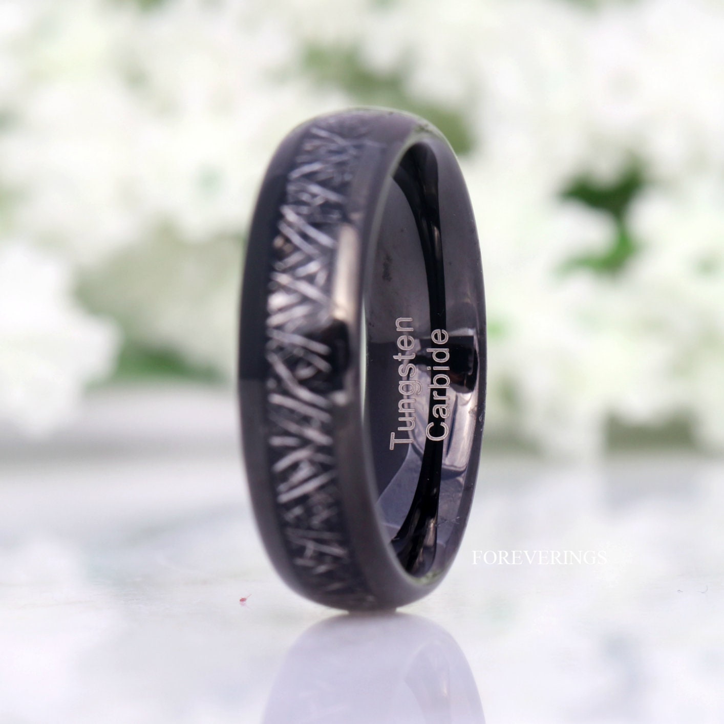 Tungsten Wedding Band, Black Meteorite, 6mm Black Tungsten Ring, Men Ring, Comfort Fit, Polished, Domed, Birthday Anniversary Gift for Him