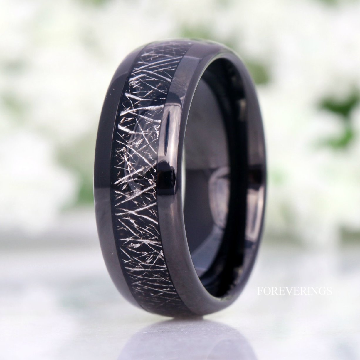 Mens Tungsten Wedding Band, Black Meteorite, 8mm Black Tungsten Ring, Comfort Fit, Domed, Polished, Anniversary Birthday Gift for Him