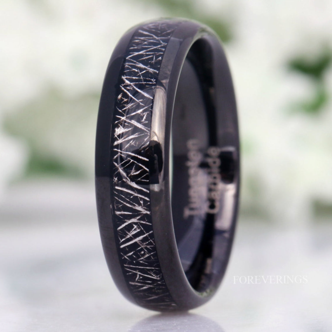Tungsten Wedding Band, Black Meteorite, 6mm Black Tungsten Ring, Men Ring, Comfort Fit, Polished, Domed, Birthday Anniversary Gift for Him