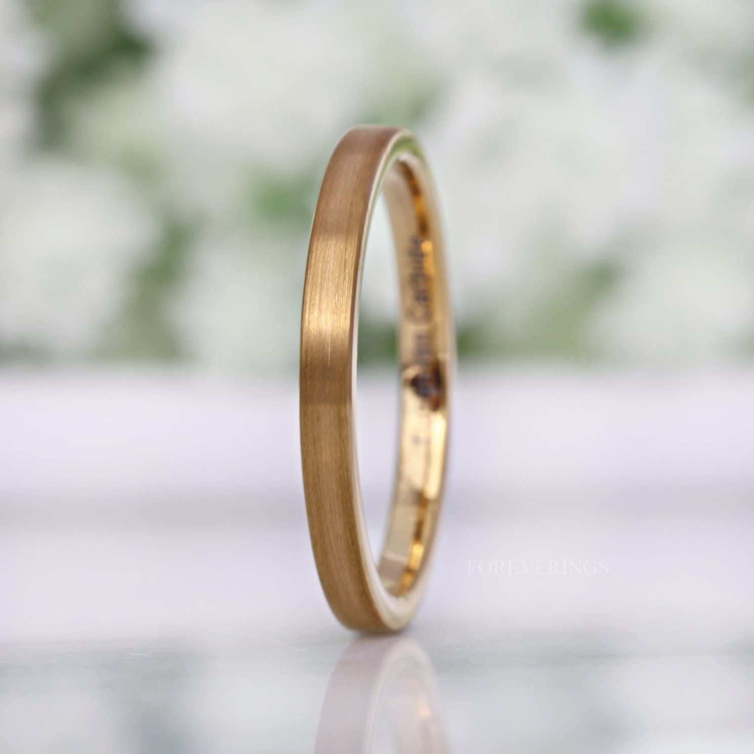 Matte Gold Wedding Band, Thin Flat Ring, Gold Tungsten Ring, Simple 2mm-4mm Man Woman Wedding Band, Minimalist Custom Engraved Ring