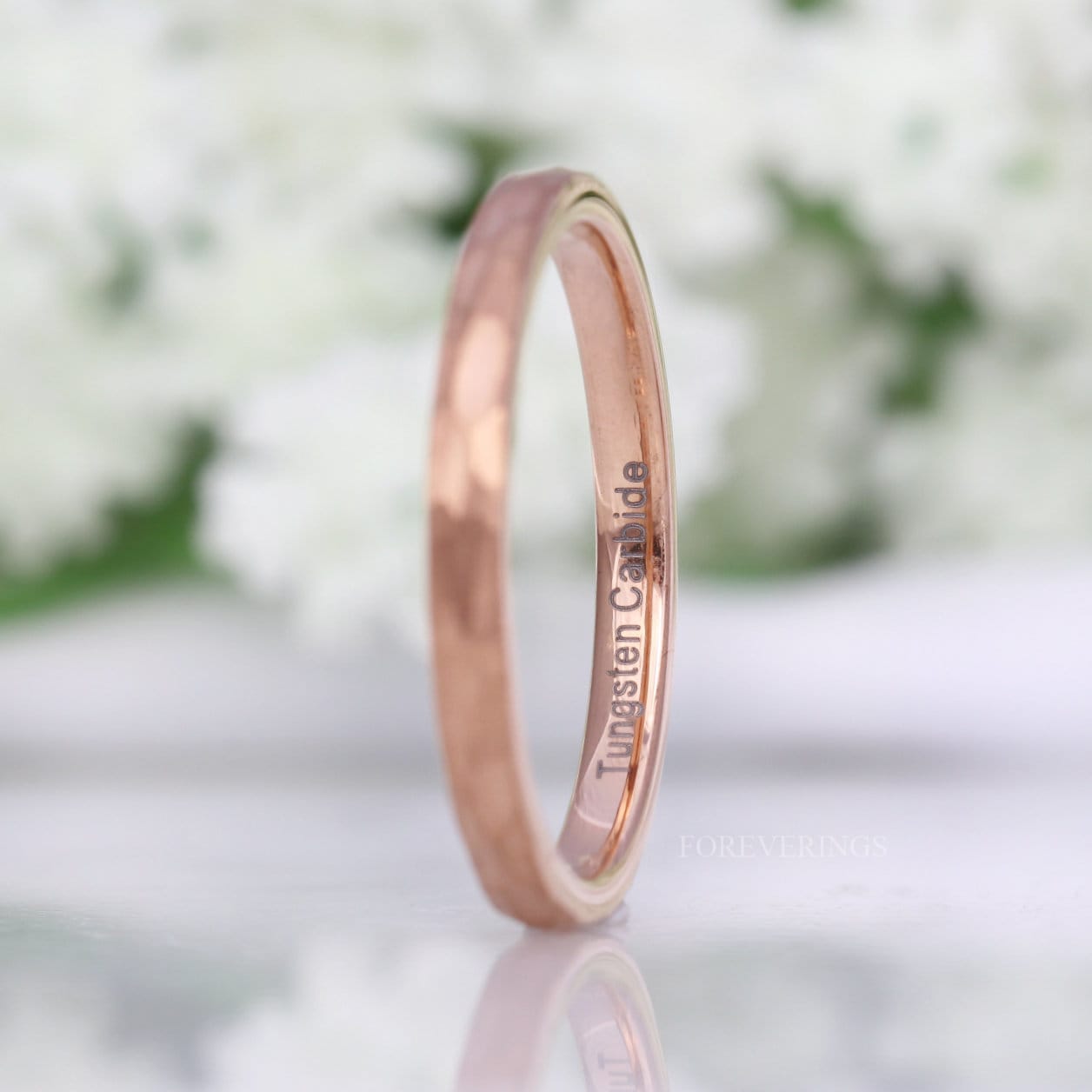 Hammered Rose Gold Ring, Thin Wedding Band, Simple Unique Matte Rose Gold Tungsten Ring, 2mm-4mm Mens Womens Wedding Band, Ring Engraving