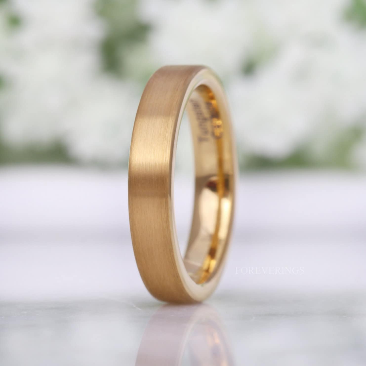 Matte Gold Wedding Band, Thin Flat Ring, Gold Tungsten Ring, Simple 2mm-4mm Man Woman Wedding Band, Minimalist Custom Engraved Ring