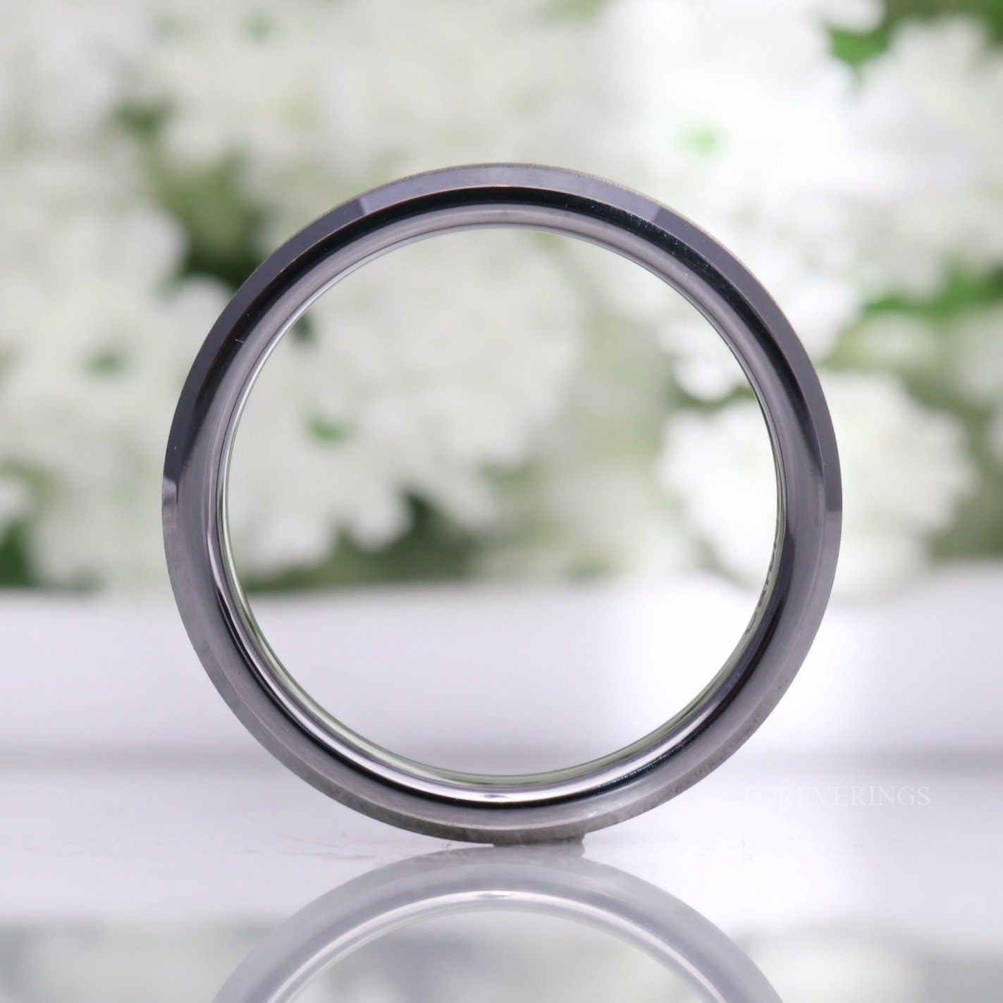 Silver Sandblasted Ring, 4mm Tungsten Band, Mens Womens Wedding Band, Simple and Unique Silver Ring, Flat, Beveled, Custom Engraved Ring