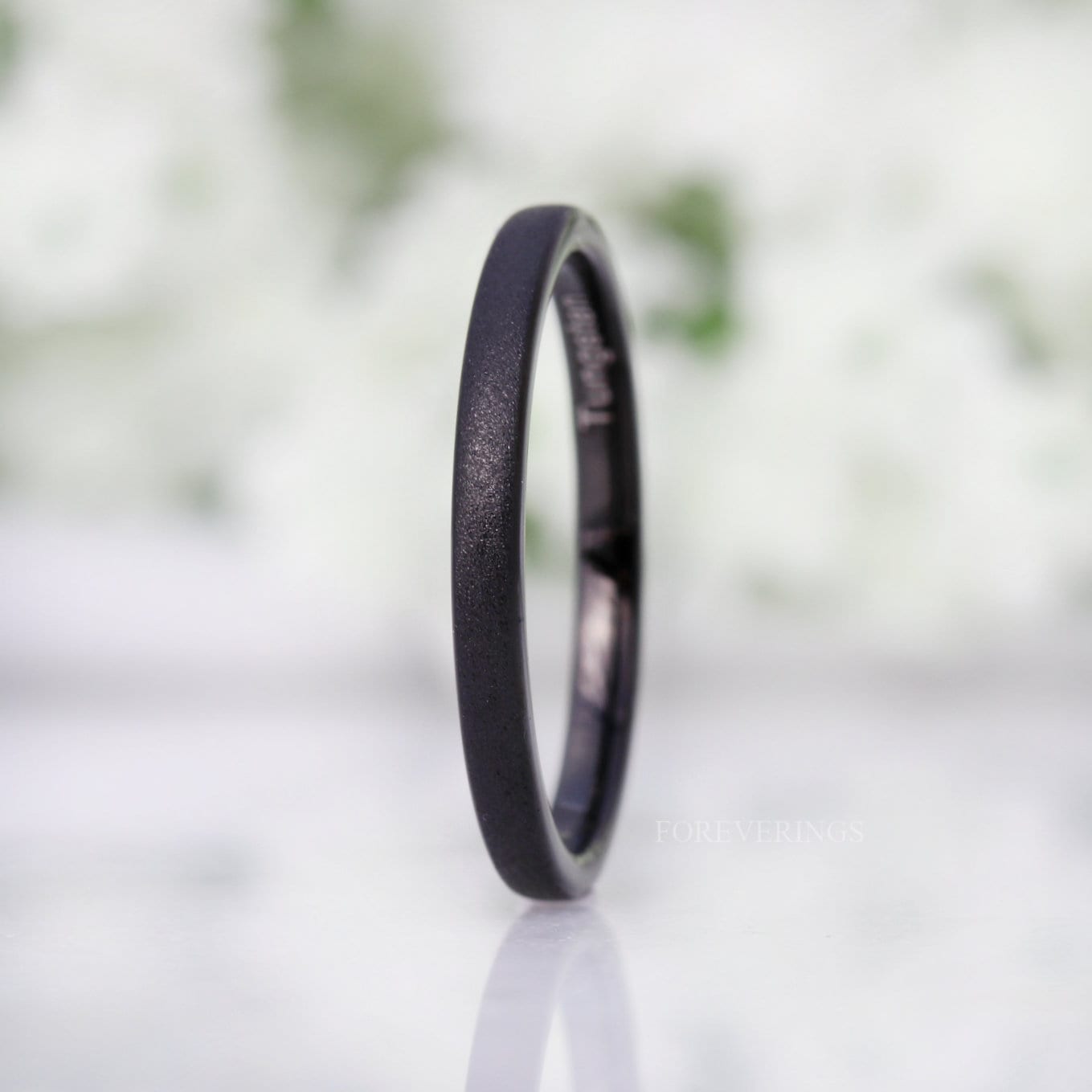 Black Sandblasted Tungsten Ring, 2mm Thin Wedding Band, Black Sparkling Band, Men Women Ring, Domed, Minimalist Unique Ring, Ring Engraving